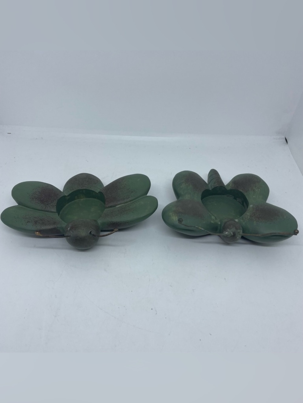 Decorative Green Flower Metal Candle Holders - Set of 2